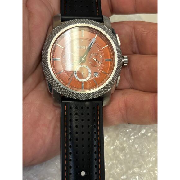 Fossil Machine Orange Dial Men’s Watch! New Battery.